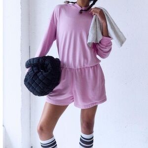 NWT FP MOVEMENT by FREE PEOPLE SUCH A FLIRT ROMPER, SMALL, POWDER PINK